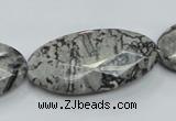 CPT128 15.5 inches 20*40mm faceted oval grey picture jasper beads