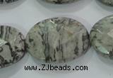 CPT129 15.5 inches 22*30mm faceted oval grey picture jasper beads