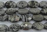 CPT143 15.5 inches 10*14mm faceted oval grey picture jasper beads