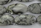 CPT148 15.5 inches 15*30mm faceted marquise grey picture jasper beads