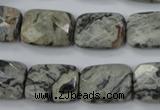 CPT154 15.5 inches 13*18mm faceted rectangle grey picture jasper beads