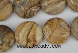 CPT258 15.5 inches 18mm flat round picture jasper beads wholesale