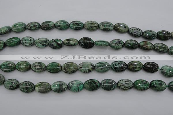 CPT318 15.5 inches 10*14mm oval green picture jasper beads