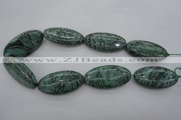 CPT324 15.5 inches 25*50mm oval green picture jasper beads