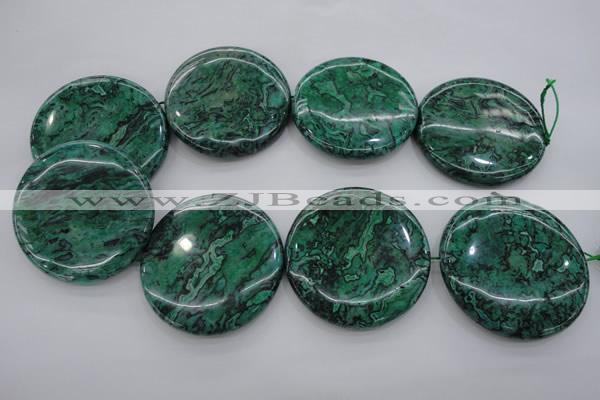 CPT335 15.5 inches 52mm flat round green picture jasper beads