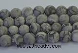 CPT570 15.5 inches 4mm round matte grey picture jasper beads