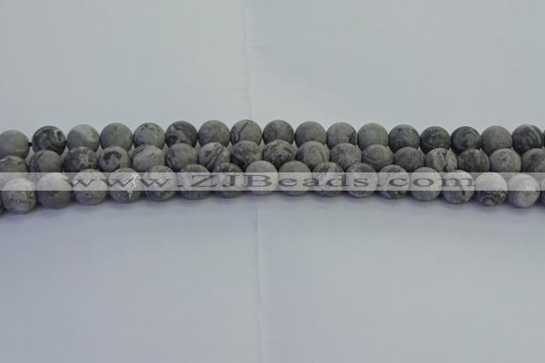 CPT572 15.5 inches 8mm round matte grey picture jasper beads