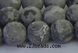 CPT574 15.5 inches 12mm round matte grey picture jasper beads
