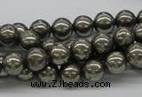 CPY06 16 inches 8mm round pyrite gemstone beads wholesale