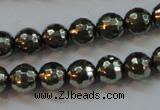 CPY106 15.5 inches 6mm faceted round pyrite gemstone beads wholesale