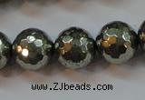 CPY108 15.5 inches 10mm faceted round pyrite gemstone beads wholesale