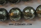 CPY109 15.5 inches 12mm faceted round pyrite gemstone beads wholesale