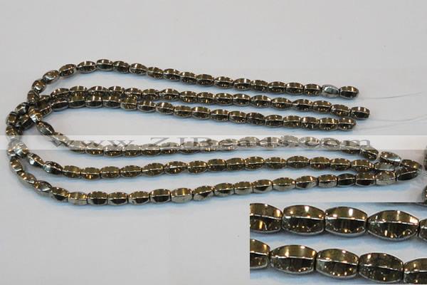 CPY141 15.5 inches 6*10mm rice pyrite gemstone beads wholesale