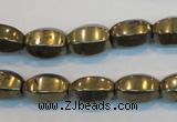 CPY144 15.5 inches 8*14mm rice pyrite gemstone beads wholesale