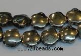 CPY162 15.5 inches 12mm carved flower pyrite gemstone beads wholesale