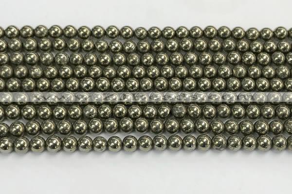 CPY260 15.5 inches 4mm round pyrite gemstone beads wholesale