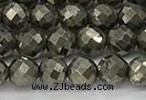 CPY265 15.5 inches 4mm faceted round pyrite gemstone beads