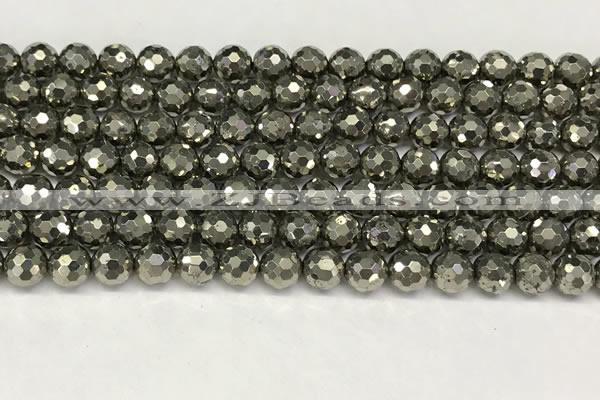 CPY266 15.5 inches 6mm faceted round pyrite gemstone beads
