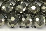 CPY267 15.5 inches 8mm round faceted pyrite gemstone beads