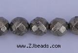 CPY29 16 inches 8mm faceted round pyrite gemstone beads wholesale