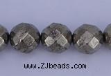 CPY30 16 inches 10mm faceted round pyrite gemstone beads wholesale