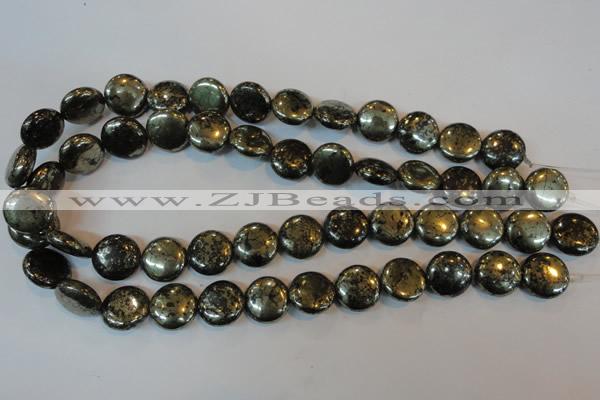 CPY303 15.5 inches 16mm flat round pyrite gemstone beads wholesale