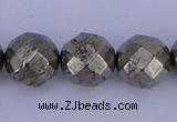 CPY31 16 inches 12mm faceted round pyrite gemstone beads wholesale