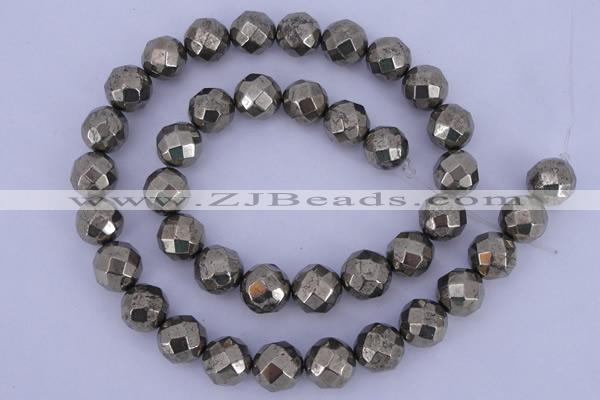 CPY31 16 inches 12mm faceted round pyrite gemstone beads wholesale