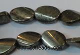 CPY335 15.5 inches 13*18mm twisted oval pyrite gemstone beads