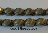 CPY346 15.5 inches 8*12mm twisted rice pyrite gemstone beads wholesale