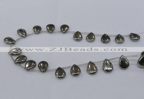 CPY384 Top drilled 12*16mm flat teardrop pyrite gemstone beads