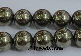 CPY405 15.5 inches 12mm round pyrite gemstone beads wholesale