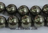 CPY406 15.5 inches 14mm round pyrite gemstone beads wholesale