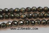 CPY49 16 inches 4mm faceted round pyrite gemstone beads wholesale