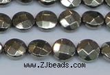 CPY626 15.5 inches 10mm faceted coin pyrite gemstone beads