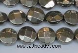 CPY627 15.5 inches 12mm faceted coin pyrite gemstone beads