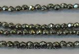 CPY72 15.5 inches 2mm faceted round pyrite gemstone beads wholesale