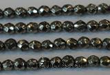 CPY73 15.5 inches 3mm faceted round pyrite gemstone beads wholesale