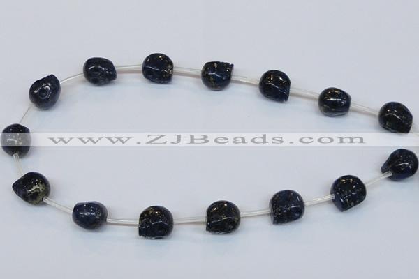 CPY791 Top drilled 16mm carved skull pyrite gemstone beads