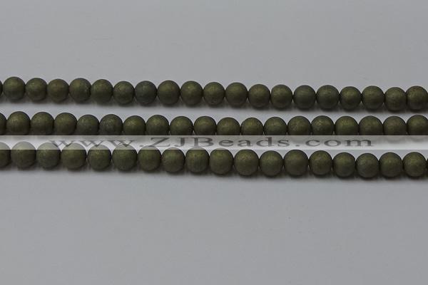 CPY814 15.5 inches 6mm round matte pyrite beads wholesale