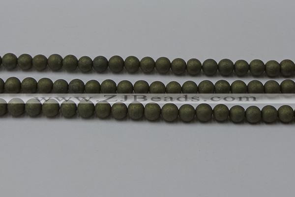 CPY814 15.5 inches 6mm round matte pyrite beads wholesale