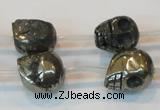 CPY87 15.5 inches 14mm carved skull pyrite gemstone beads wholesale