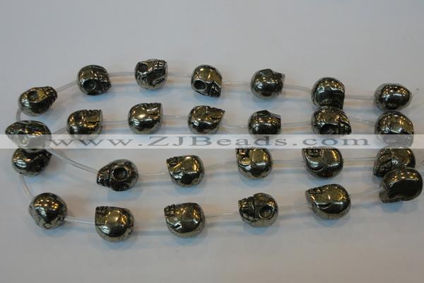 CPY88 15.5 inches 16mm carved skull pyrite gemstone beads wholesale