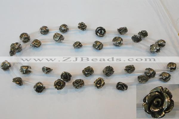 CPY92 15.5 inches 12mm carved rose pyrite gemstone beads wholesale