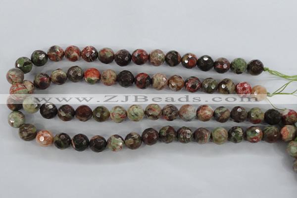 CRA104 15.5 inches 14mm faceted round rainforest agate gemstone beads