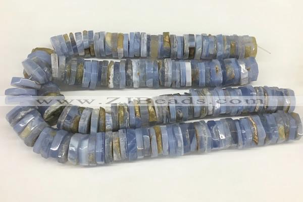 CRB1080 15.5 inches 5*20mm - 6*22mm faceted heishi blue chalcedony beads
