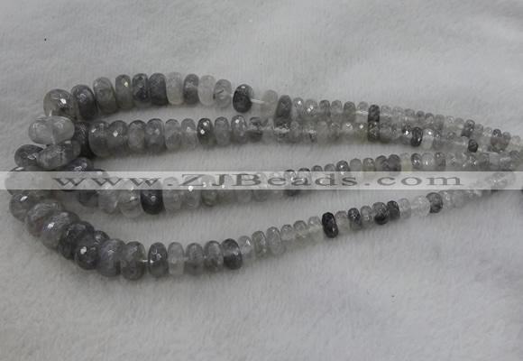 CRB1124 15.5 inches 5*8mm - 9*18mm faceted rondelle cloudy quartz beads