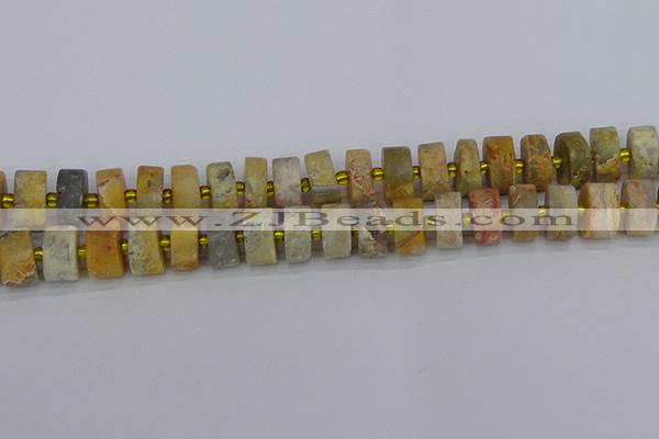 CRB1248 15.5 inches 7*14mm tyre matte crazy lace agate beads