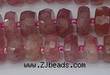 CRB1341 15.5 inches 6*10mm faceted rondelle strawberry quartz beads