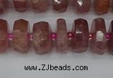 CRB1342 15.5 inches 6*12mm faceted rondelle strawberry quartz beads